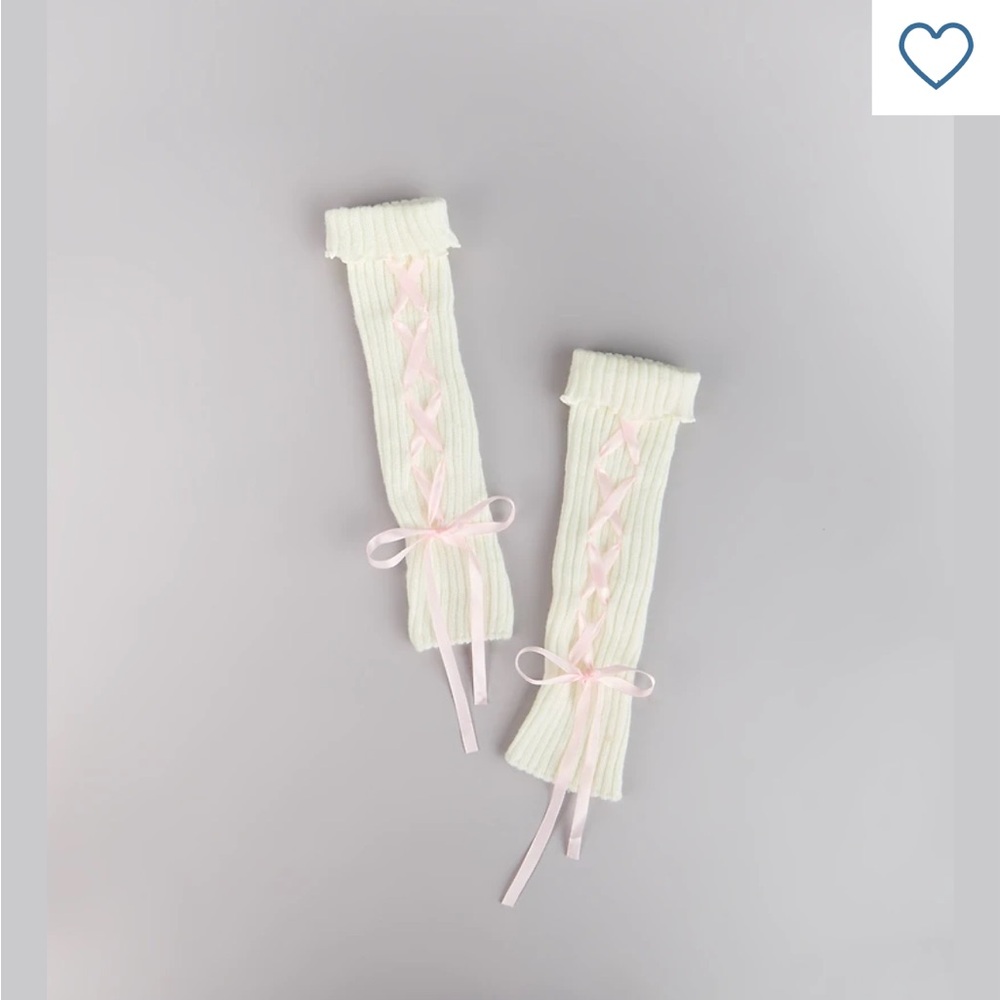 NWOT Cozy Coquette Ivory Pink Knit Bow Leg Warmers Balletcore Cosplay Kawaii OS